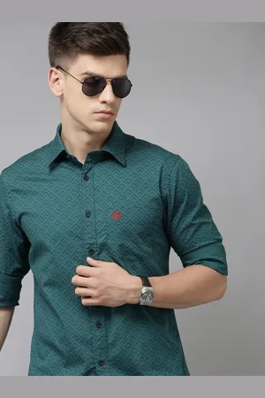 U.S. Polo Assn. U S Polo Assn Men Teal Blue Tailored Fit Printed Pure Cotton Casual Shirt