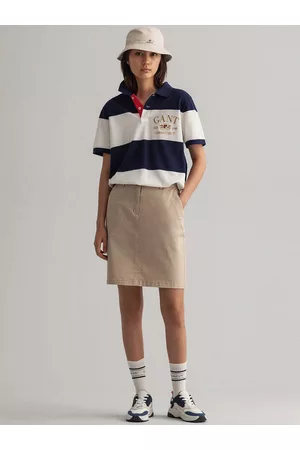 GANT Women Khaki Solid Straight Above-Knee Chino Skirt
