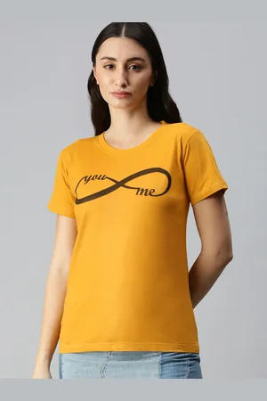 BRATMA Women Mustard Yellow & Black Typography Printed T-shirt