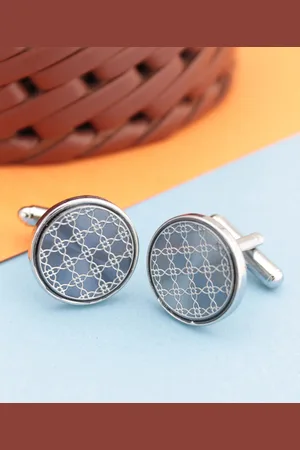 Kavove Blue & Silver-Toned Round Cufflink