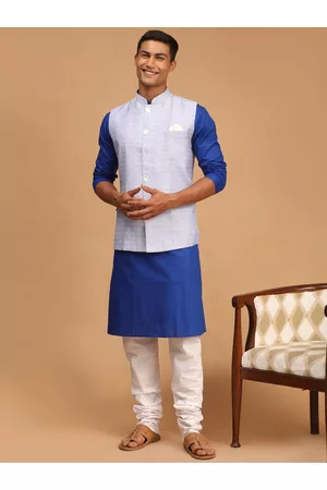 Vastramay Men Solid Kurta with Churidar & Nehru Jacket
