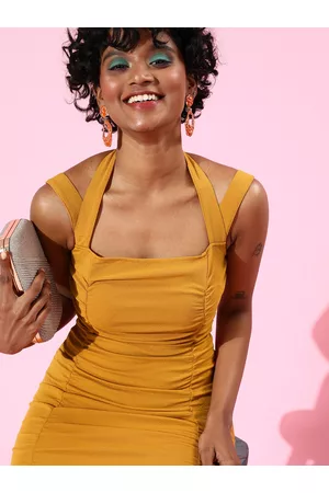 Veni Vidi Vici Mustard Yellow Halter Neck Bodycon Dress