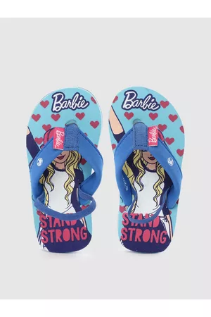 toothless Girls Blue & Red Barbie Printed Rubber Thong Flip-Flops