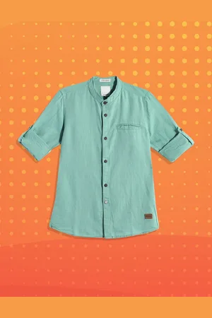 Roadster Boys Sea Green Regular Fit Solid Opaque Linen Cotton Casual Shirt