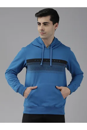 Park Avenue Men Navy Blue & Black Striped Hooded Sweatshirt