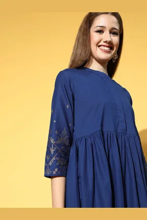 Sangria Women Stunning Blue Ethnic Motifs Dress