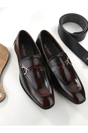 San Frissco Men Maroon Faux Leather Formal Buckles Shoes