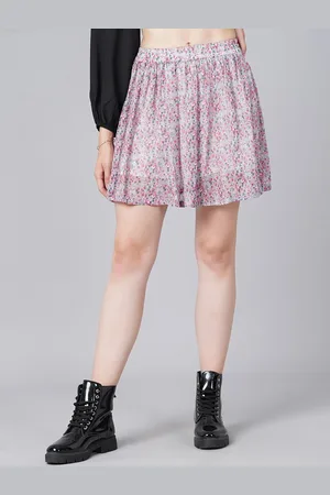 Cation Women Purple Printed Mini Flared Skirts