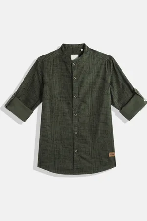Roadster Boys Green & Black Abstract Printed Pure Cotton Casual Shirt