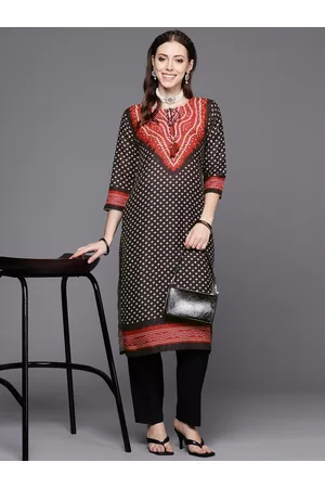 Varanga Women Black & Red Bandhani Printed Kurta