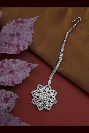 Bhana Fashion Silver colour White AD-Studded Maang Tikka