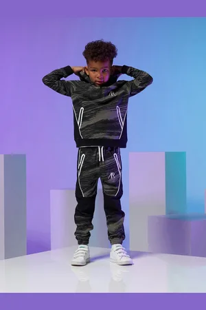 Angel & Rocket Boys Black Self Design Cotton Joggers