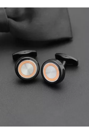 Kavove Silver-Toned & Black Cufflink