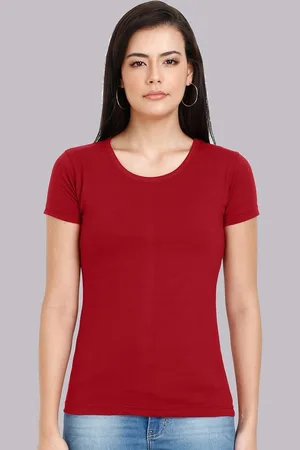 Fleximaa Women Maroon Running Cotton T-shirt