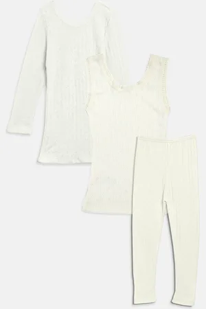 Kanvin Girls Off White Self-Design Thermal Set
