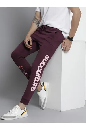 The Indian Garage Co Men Burgundy Typography Printed Joggers