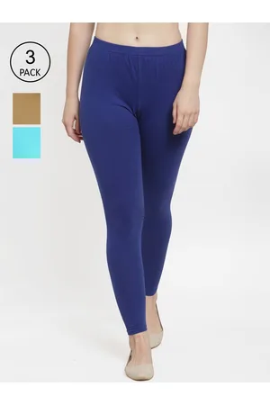 Jinfo Women Pack Of 3 Blue & Beige Colored Solid Ankle Length Leggings