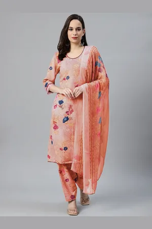 Chhabra 555 Women Peach Floral Printed Kurta with Salwar & With Dupatta