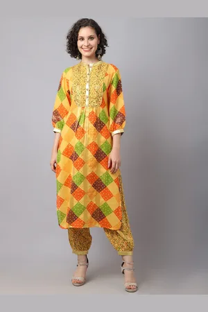 Tulsattva Women Mustard Yellow Printed Kurta with Salwar set