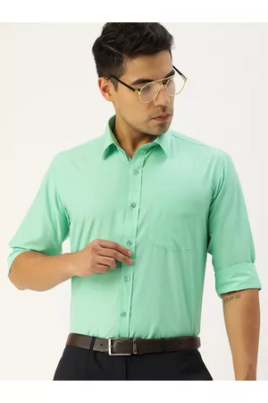 English Navy Men Sea Green Slim Fit Solid Easy Iron Formal Shirt