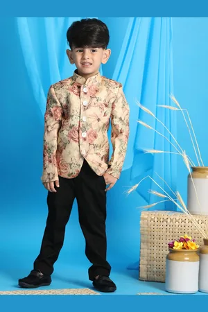 Vastramay Boys Beige Printed Jodhpuri Blazers