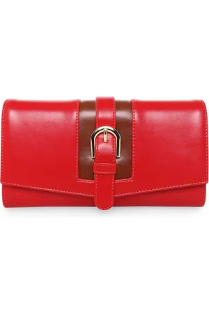 ESBEDA Women Red & Black Buckle Detail PU Two Fold Wallet