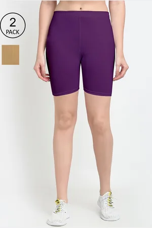 GRACIT Women Set Of 2 Purple & Beige Solid Shorts