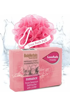 BodyHerbals Romance Rose Bathing Soap Bar with Natural Loofah 100 g & Free Bath Puff
