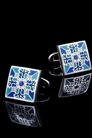 Yellow Chimes Blue & Teal Silver-Toned Cufflink
