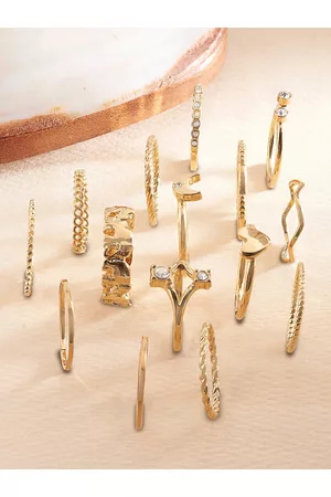 Ami Set Of 15 Gold-Plated Contemporary Stackable Finger Ring