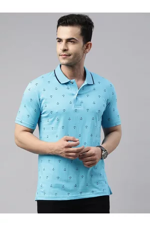 Kryptic Men Blue Printed Polo Collar Pure Cotton T-shirt