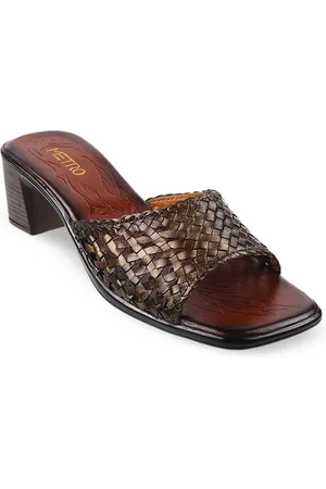 Metro Bronze-Toned Textured Leather Block Heels