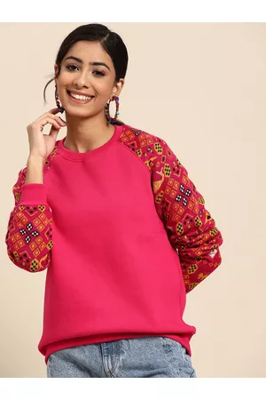 Sangria Women Fuchsia Raglan Sleeves Sweatshirt