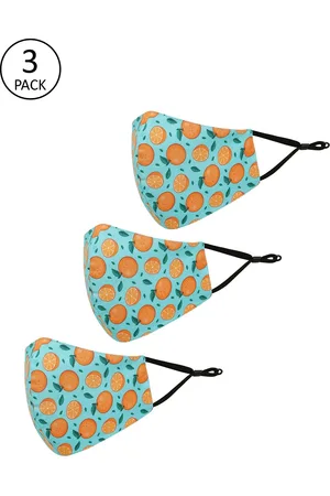 Tossido Kids Aqua Blue & Green Pack Of 3 Printed 3-Ply Reusable Pure Cotton Cloth Mask