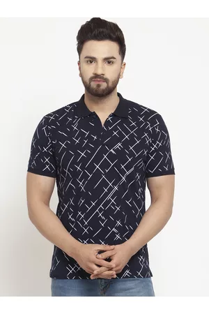 WILD WEST Men Navy Blue & White Printed Polo Collar T-shirt