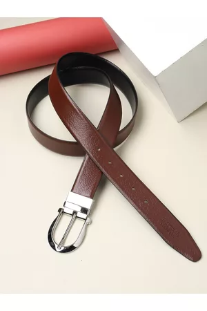 Teakwood Leathers Men Black & Brown Textured Leather Reversible Formal Belt
