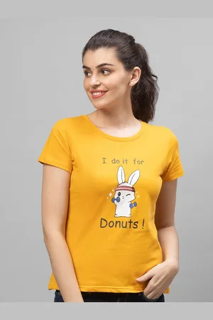 Globus Women Yellow Printed Cotton T-shirt