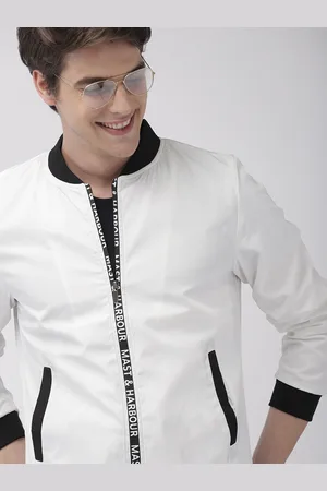 Mast & Harbour Men White Solid Lightweight Bomber Jacket
