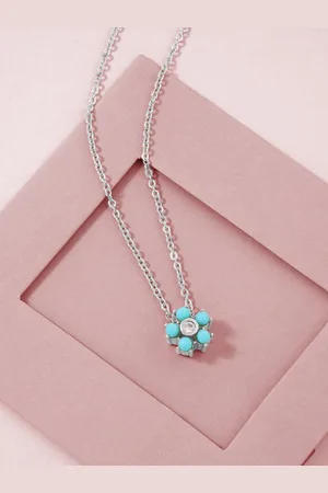 MINUTIAE Women Blue Beads Floral Pendant Brass Silver-Plated Necklace