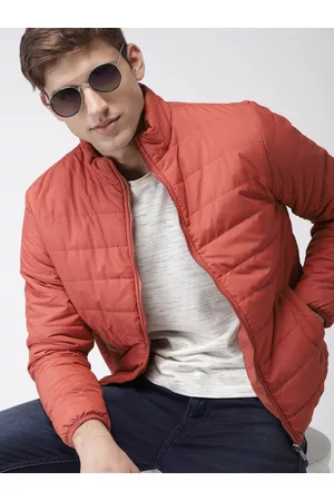 Mast & Harbour Men Rust Orange Solid Puffer Jacket