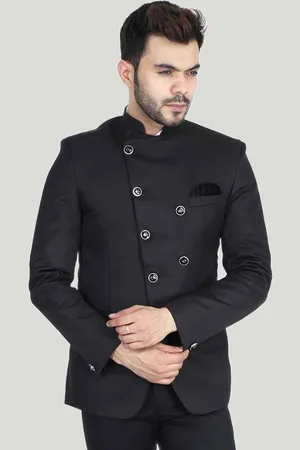 Tahvo Men Black Solid Slim-Fit Single-Breasted Bandhgala Blazers