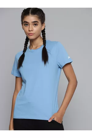 Reebok Women Blue Solid Training or Gym T-shirt