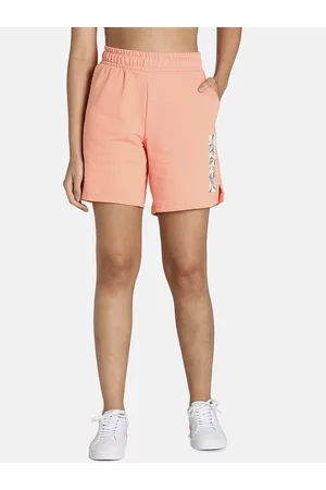 PUMA Women Peach-Coloured Camo Graphic Logo Pure Cotton Shorts