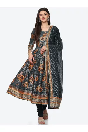 Biba Women Blue Paisley Panelled Kurta with Churidar & Dupatta