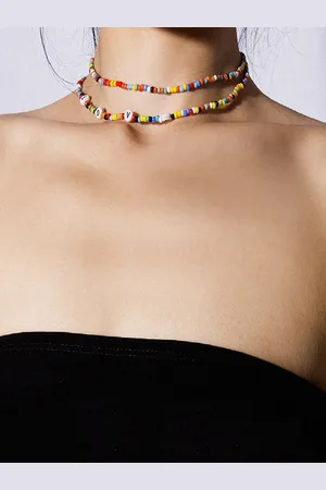 AQUASTREET Multicoloured Gold-Plated Beaded Choker Tribal Necklace
