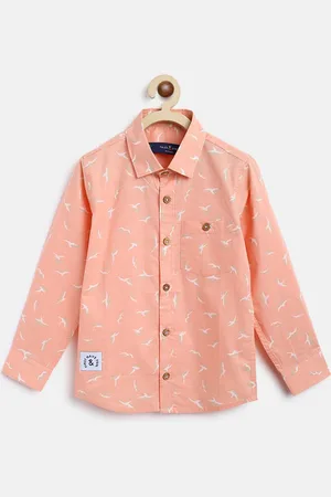 TALES & STORIES Boys Peach-Coloured Conversational Printed Casual Shirt