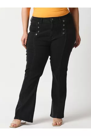 High Star Women Plus Size Black Bootcut High-Rise Stretchable Jeans