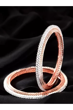 PANASH Set Of 2 Rose Gold-Plated & White American Diamond-Studded Handcrafted Bangles