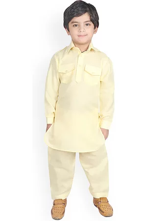 SG Boys Yellow Solid Pathani Kurta with Pyjamas