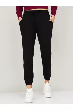 Lifestyle Women Black Pure Cotton High-Rise Joggers Trousers
